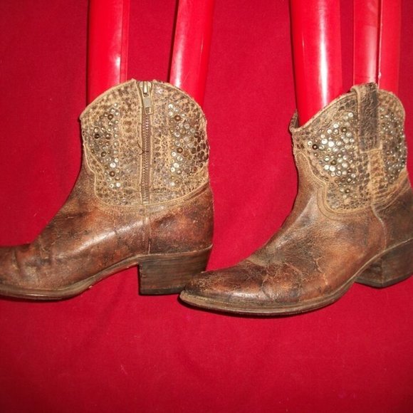 Vtg Frye Deborah Studded Aged-Leather Cowgirl Boots Handmade in Spain - Picture 2 of 10